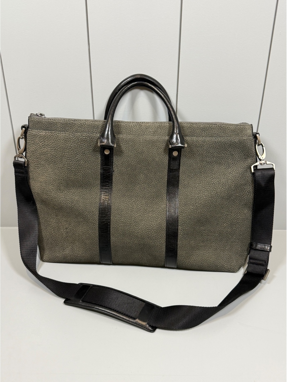 Brahmin Leather and Fabric Briefcase computer bag with Shoulder Strap
